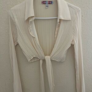 Urban Outfitters Cream Pleated Button Down Shirt
